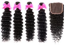 Load image into Gallery viewer, Malaysian Deep Wave 3 or 4 Bundles With 14"-20" Free/Middle Part Frontal Closure