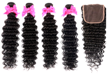 Load image into Gallery viewer, Malaysian Deep Wave 3 or 4 Bundles With 14&quot;-20&quot; Free/Middle Part Frontal Closure
