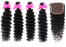 Malaysian Deep Wave 3 or 4 Bundles With 14"-20" Free/Middle Part Frontal Closure